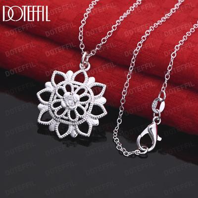 925 Sterling Zilver Uitgehold Modieuze Bloemen Ketting Modieuze Bruiloftsjuwelen