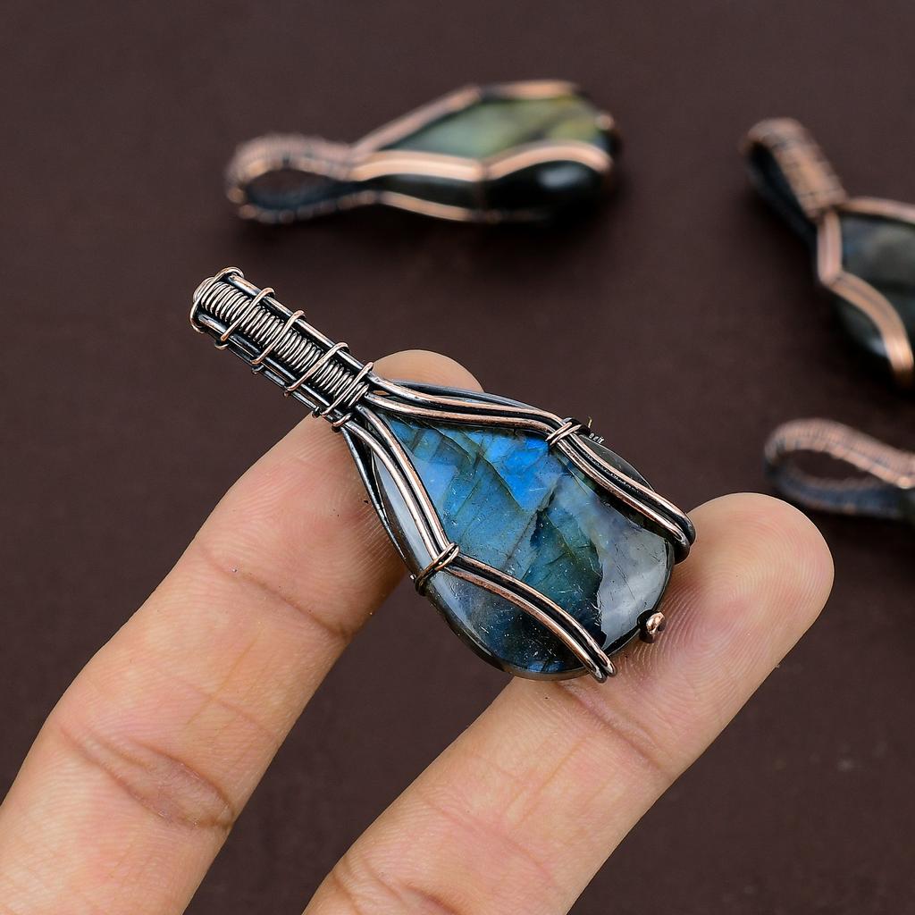 Labradorite Handmade Copper Wire Wrap Jewelry Pendant 2.3" K0q26