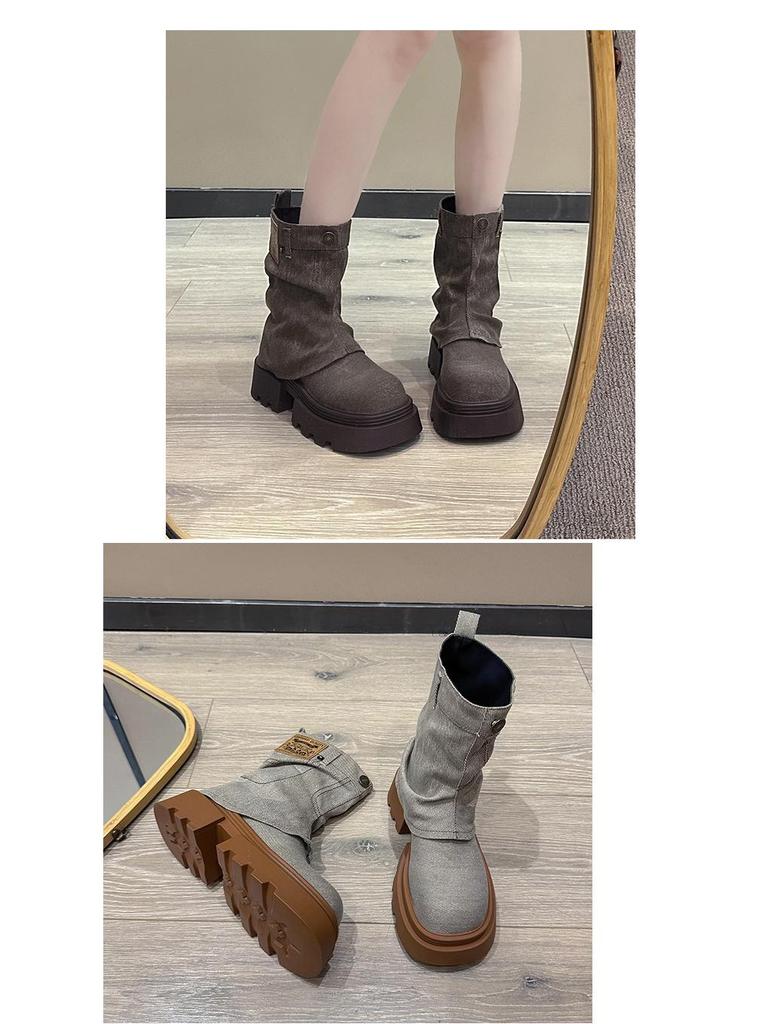 Stylish Women's Thick-Soled Martin Boots - European & American Design, Spring/Autumn 2024