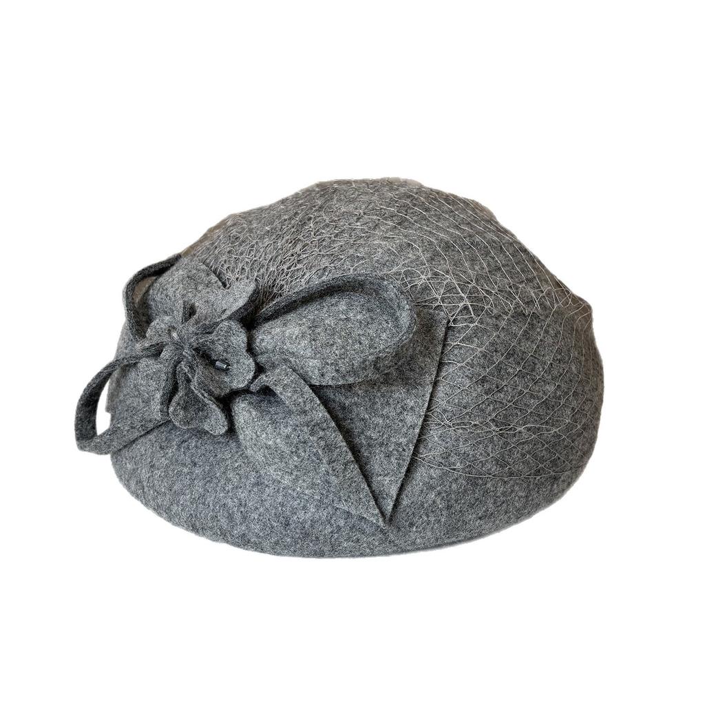 French Elegant British Retro Mesh Bud Hat Wool Top Hat Wedding Dress Banquet Bridal Headgear Stewardess Hat