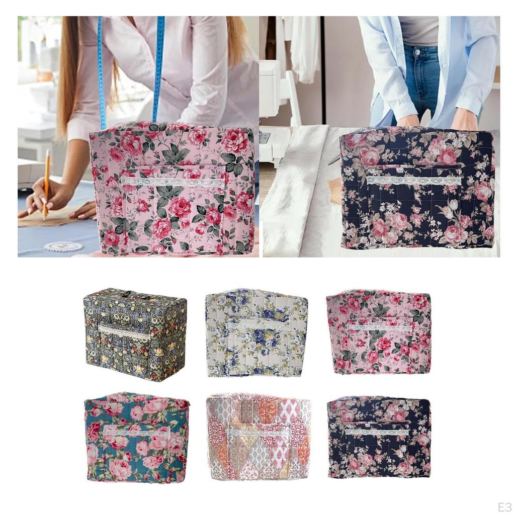 Cover for Sewing Machine, Elegant Tool Storage Bag with Floral Print And Pocket.