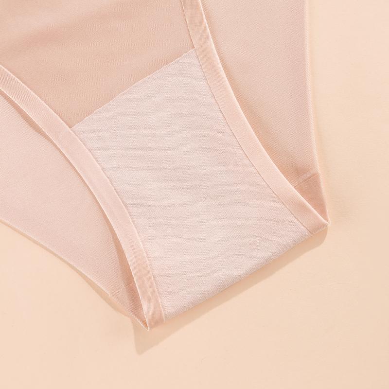 TERMEZY Sexy Ice Silk Satin Briefs Mid-Waist Mesh Seamless Underwear Solid Color Patchwork Breathable Panties