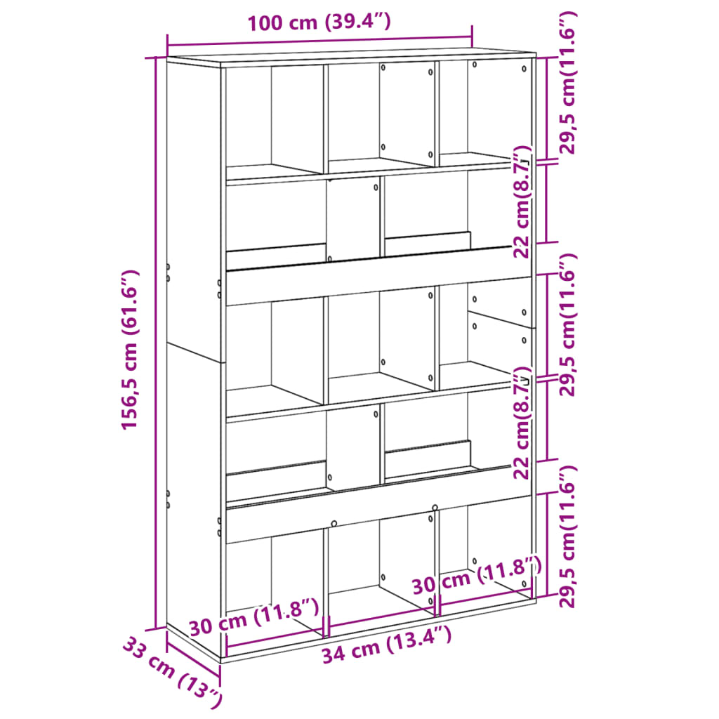 Bookshelf Gray Sonoma 100 x 33 x 156.5 cm Engineered Wood
