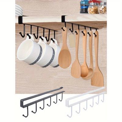 1pc Aluminum Wall Mounted Mug Rack No Screw Kitchen Cabinet Organizer For Coffee Cups Teacups Underwear Ties Scarf Hanger Durable Iron Hanging Rack