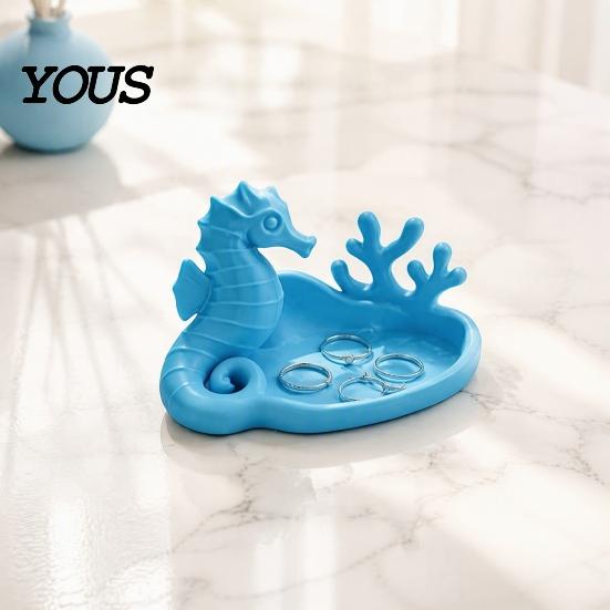 Small Accessory Holder Seahorse Coral Jewelry Tray, 3D Printed Ocean Themed Ring Earring Decorative Trinket Tray Holder, Dish for Vanity Table Desktop