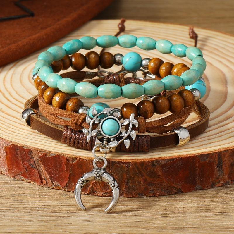 European, American Peace Tree Multi-piece Wooden Bead Beaded Bracelet Retro Simple Men's Personality Stacked Bracelet