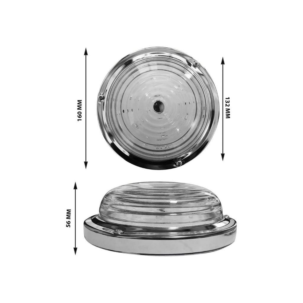 12v LED Round Shape Roof Ceiling Light with Flat Base Suitable for Trucks Caravan Trailers Bus Campervan Boats