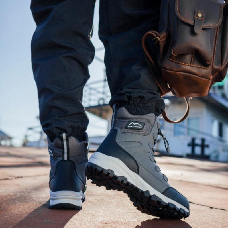 Fashion Winter Mens High Top Boots Couple Cotton Boots Thick Plush Warm Snow Boot Outdoor Non Slip Hiking Boots for Men Waterproof Botas