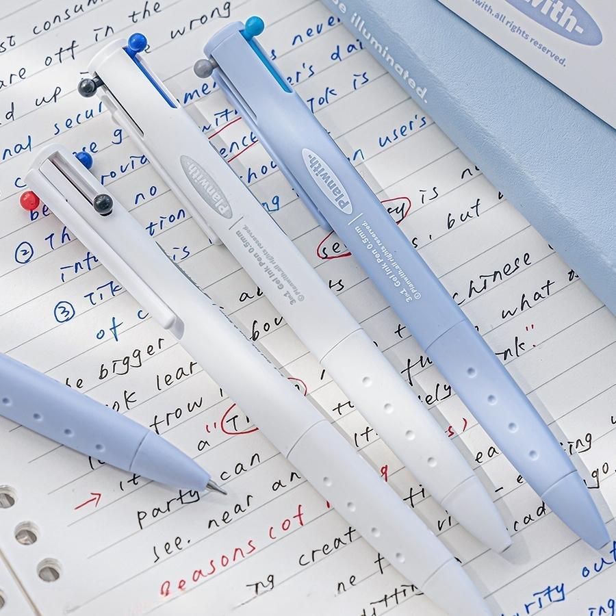 1pcs Triangular Multi-color Pen, Planwith Sign Series 3 Colors 0.5mm Point Gel Pen Multifunctional Liner Marker School
