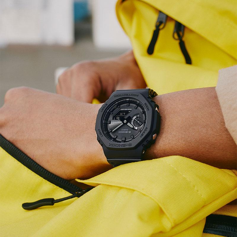 Casio G-Shock Hachioji Octagonal Carbon Fiber Core Solar Powered Quartz Watch Resin Strap Men watches Black GA-B2100-1A1PR