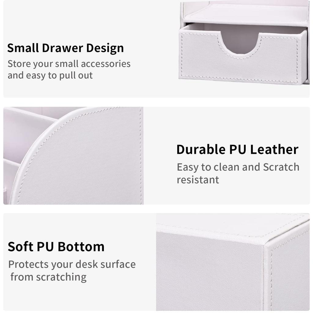 KINGFOM PU Leather Desk Storage Desktop Stationery Stationery Remote with Stylish Box/Storage Case, Organizer, Pen/Pencil Holder, Storage, Stand,