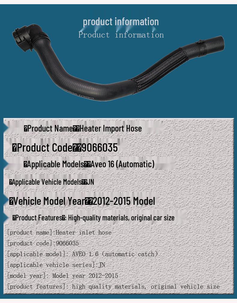 Chevrolet Aveo 1.6 Automatic Heater Soft Inlet Hose with Quick Connector