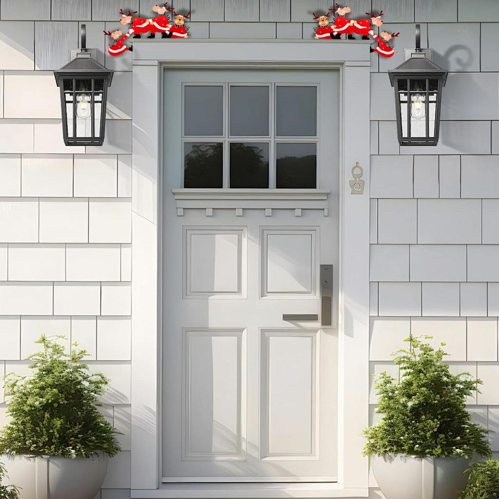 Door Frame Decor Penguin Santa Elk Wall Sign 2 Pieces Wood Christmas Door Corner Decoration For Home Party Bathroom Outdoor