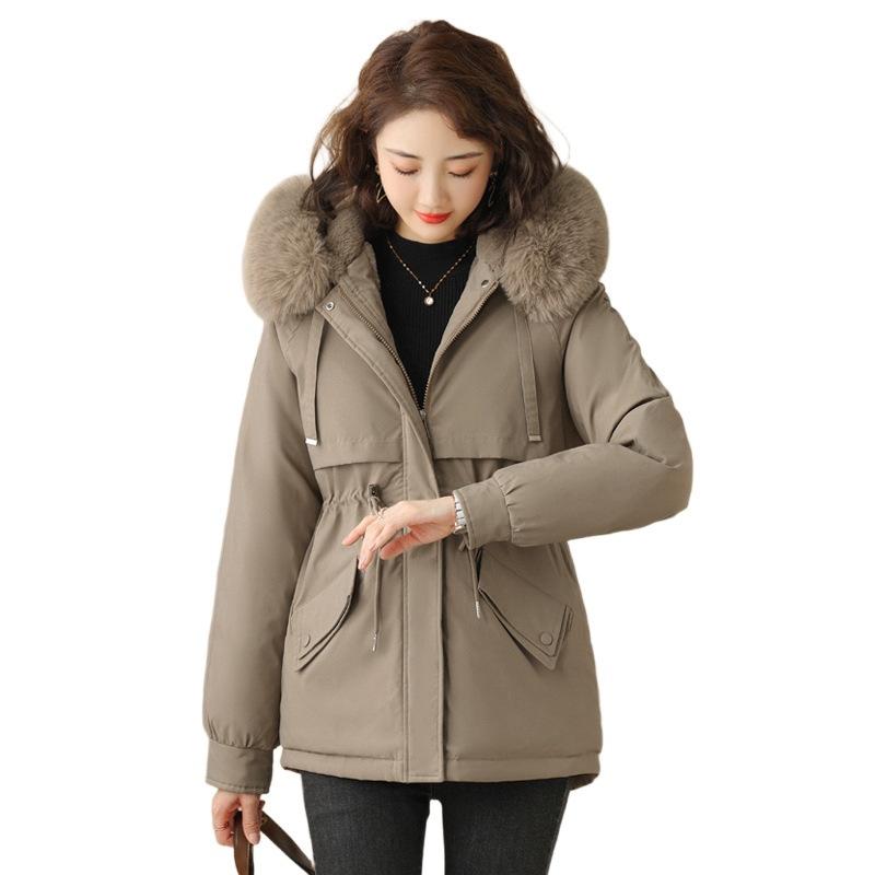 Women's winter pie overcomes big fur collar hooded waist design warm cotton jacket