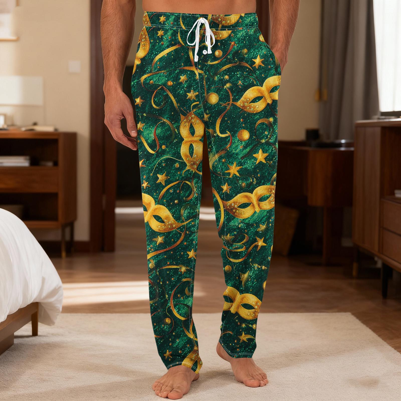 

Мужские повседневные брюки с однотонным вязанным узором и карманами для домашней пижамы M