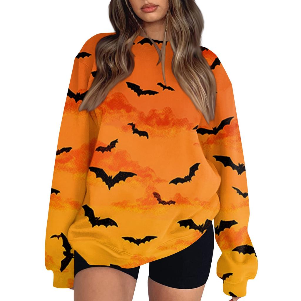 Women's Fashion Casual Long Sleeve Halloween Printed Neck Sweatshirt Top
