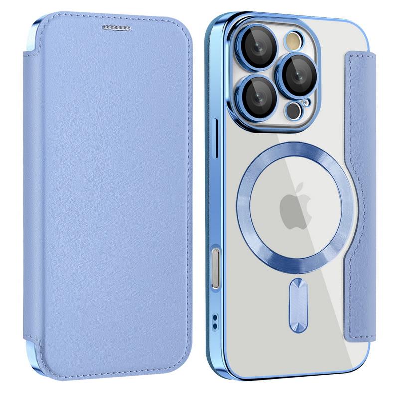 

Чехол для iPhone 16 Pro Max 15 Pro 14 13 12 11, защитный, прозрачный, с отделением для карт, для магнитной задней крышки Magsafe iPhone 13 Pro светло-синий