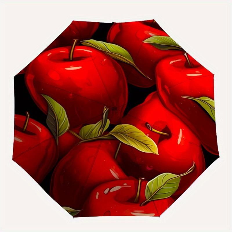 

1pc Apple Fruit Auto Open/Close Leisure Umbrella with Windproof, Functional Design, 8-Rib Sturdy Canopy