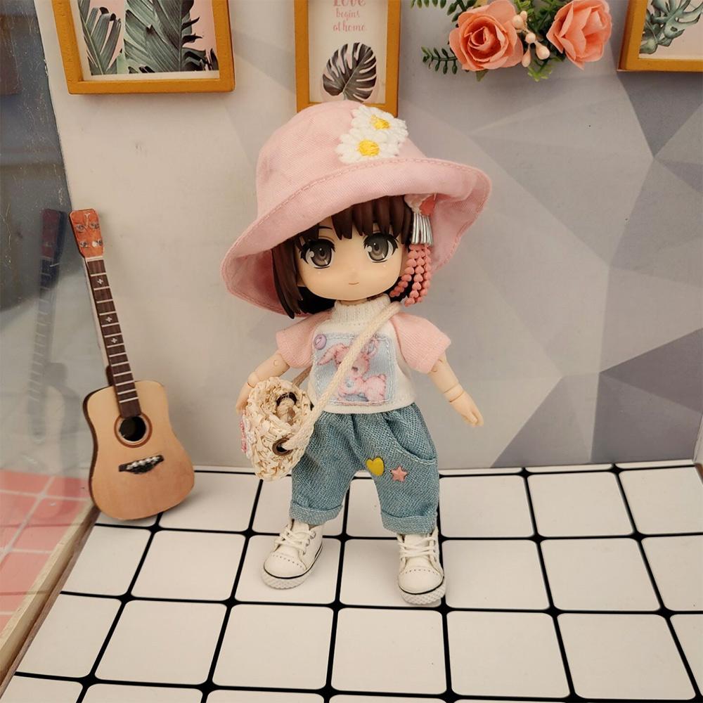 For 1/12 Bjd Fashion Cloth 1/12bjd Hat Striped Ear Hat Doll Clothes Accessories Doll Knitted Hat