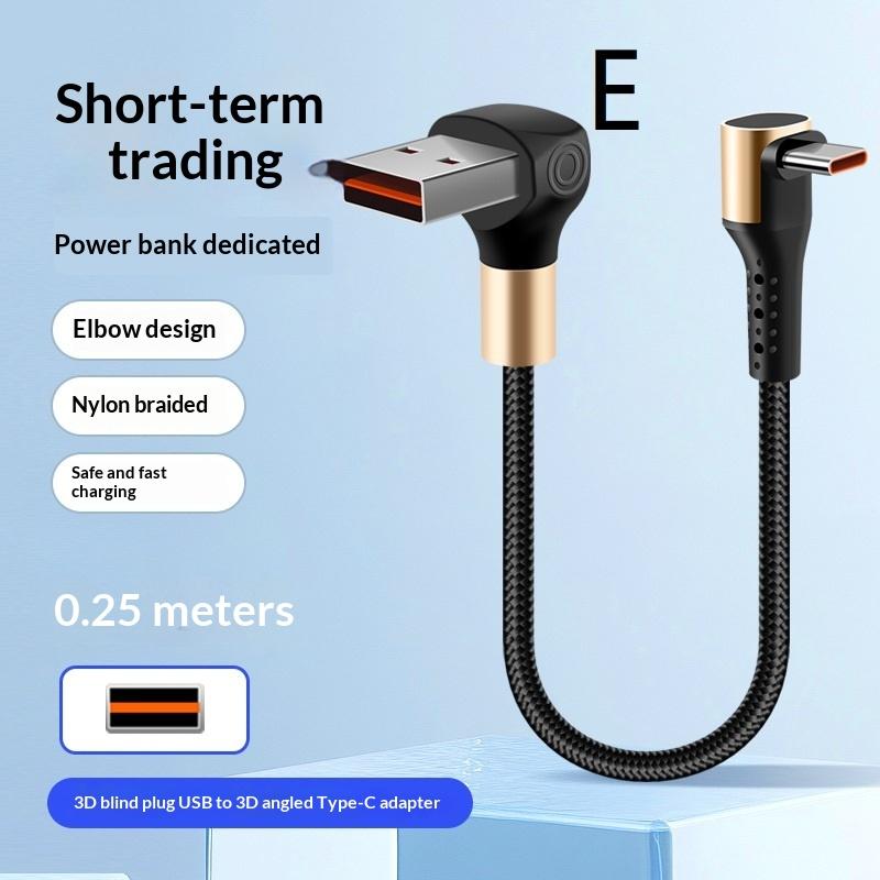 66W USB C Fast Charging Short Cable Braided Nylon 90 Degree Right Angle for Power Bank Outdoor