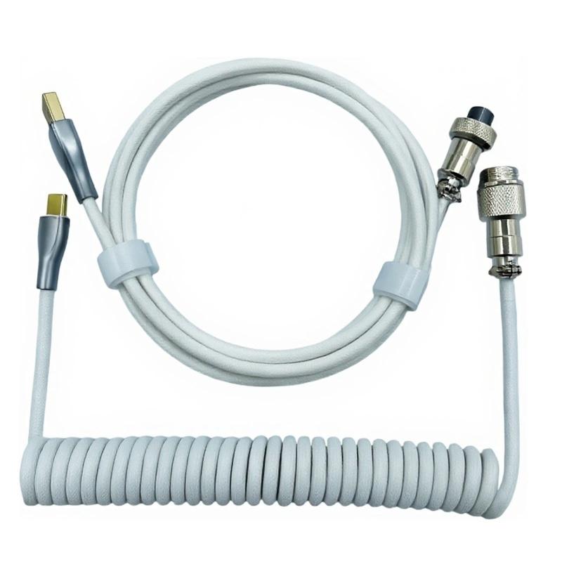 Mechanical Keyboard Coiled Cable with USB Type C Aviator Connector for Desktop Computer Gaming Setup Max 3 Meters Length