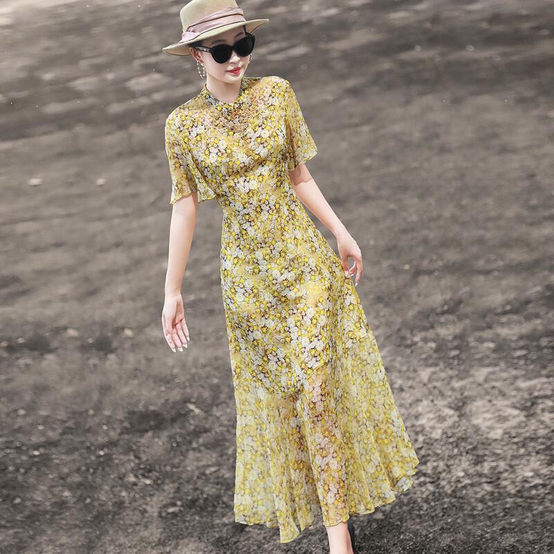 Elegant French Floral Beaded Tea Midi Dress XL