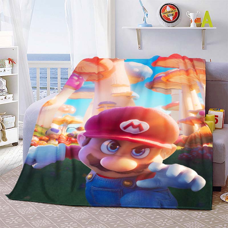 Anti-pilling Mario Flannel Blanket Polyester Soft Lightweight Throw Blanket All Season Home Use -QJY 75x90cm
