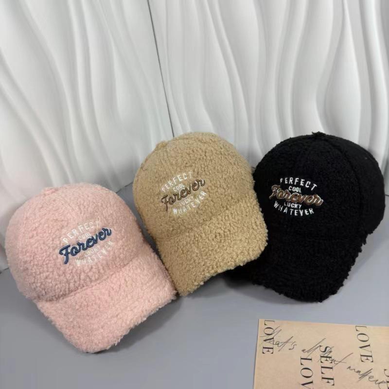 Cozy Plush Embroidered Letter Baseball Cap for Women - Warm, Versatile Winter Hat In Black