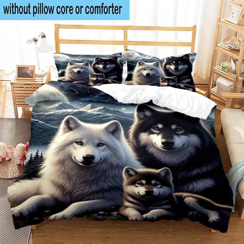 Wolf Pack Majesty 3pcs Bedding,Including 1pc Duvet Cover And 2pcs Pillowcases Perfect for Christmas,Ideal for Bedroom, Dormitory