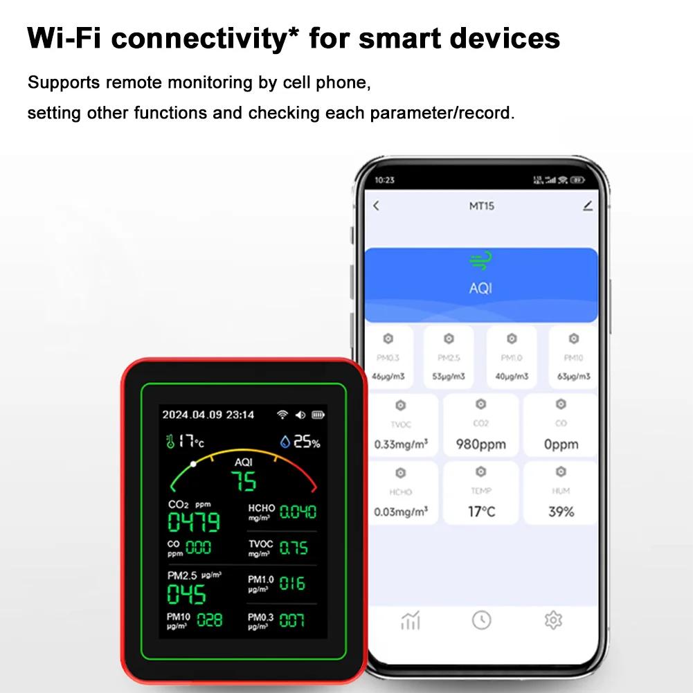 Tuya WiFi 15-in-1 Luftqualitätsdetektor APP-Steuerung Tragbarer AQI PM0.3 PM1.0 PM2.5 PM10 Tester Haushalt CO CO2 TVOC HCHO Tester