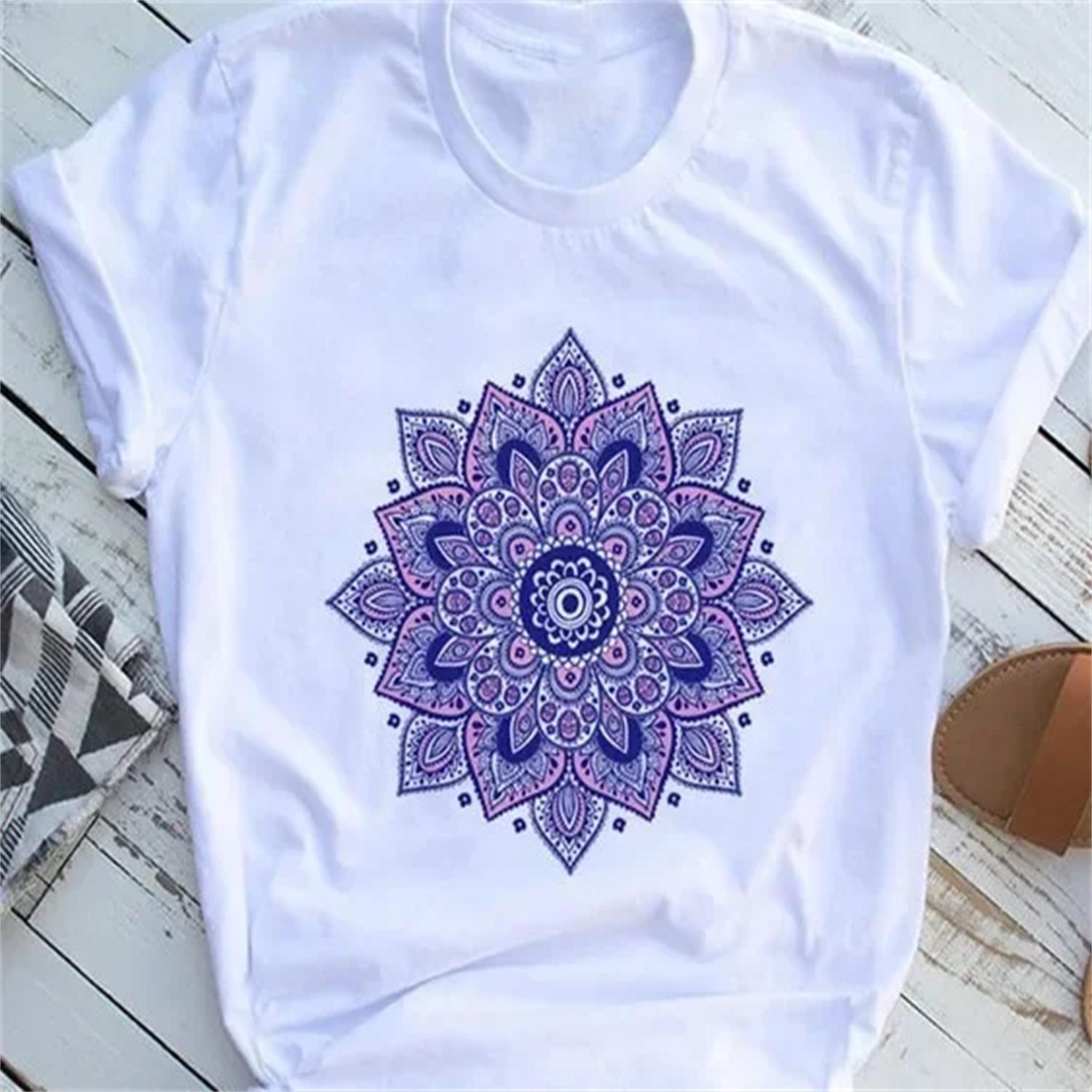 

2024 New Summer Flower Printing Pattern Women s Short Sleeve T-Shirt Crew Neck Regular Length China Mainland Origin XXXXXL білий