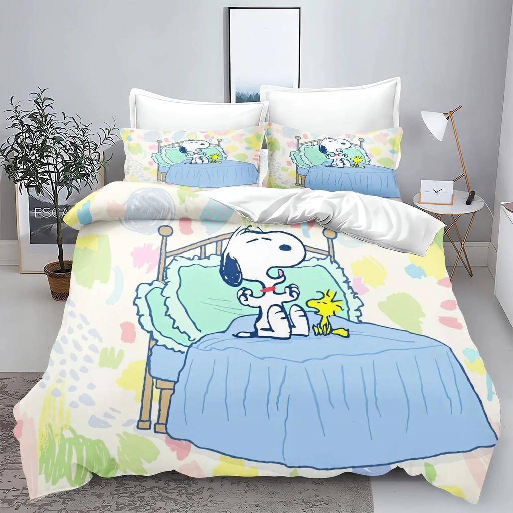 3D NEW Luxury Anime Snoopy Bedding Set Cartoon Children Bedroom Quilt Cover Boy Girl Bedclothes For Children Anime Home Gift