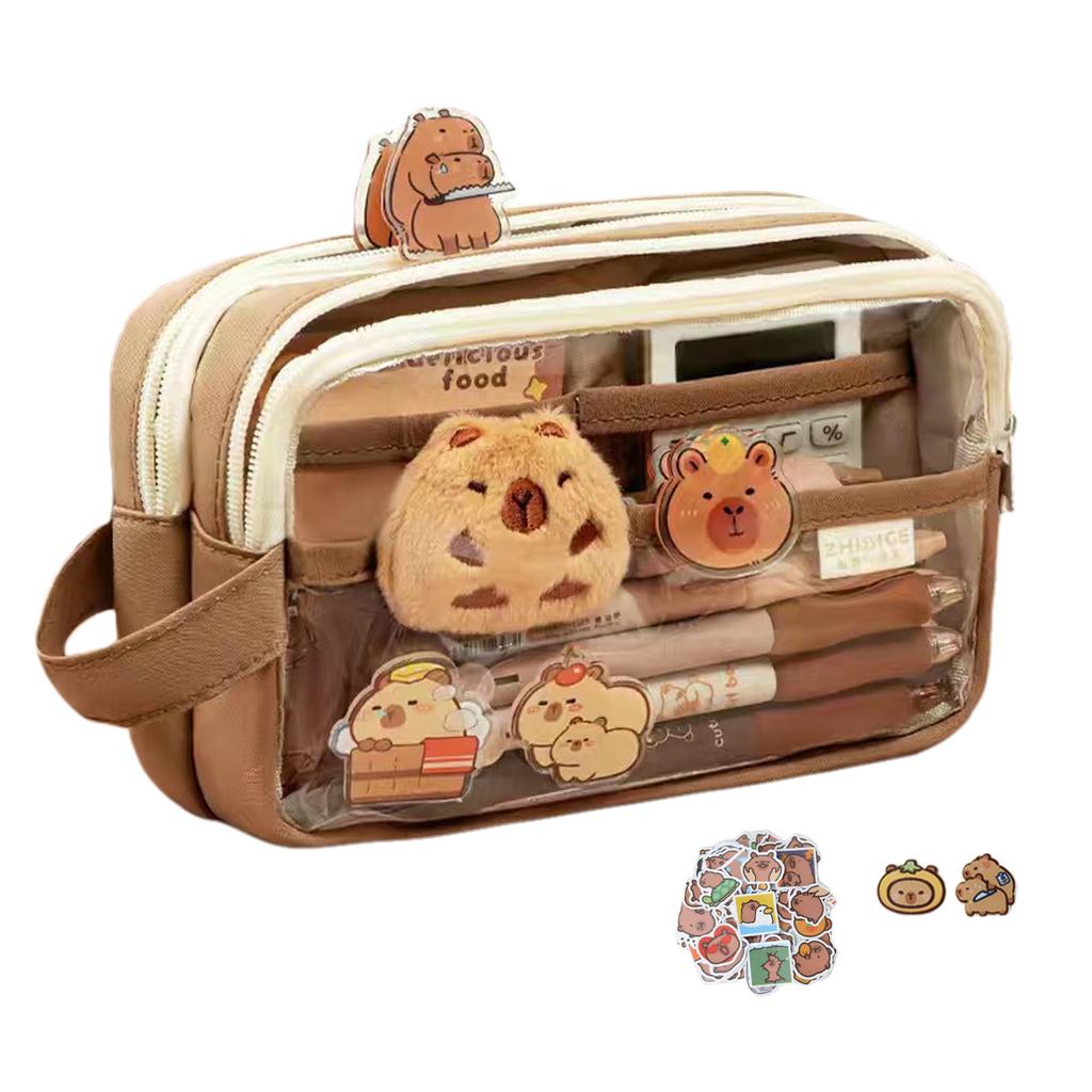 Cartoon Capybara Pencil Case Large Capacity Pencil Holder Aesthetic Pen Bag Lovely Pencil Pouch School Office Supplies