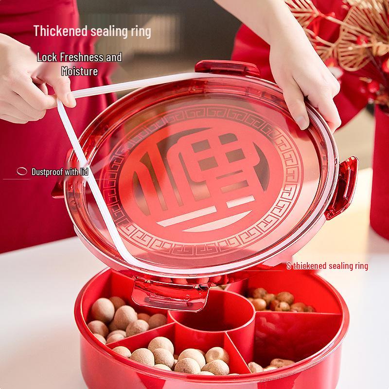 New Year Dried Fruit & Candy Tray: Sealed Wedding, Living Room, or Coffee Table Snack Box with Sunflower Seed Storage