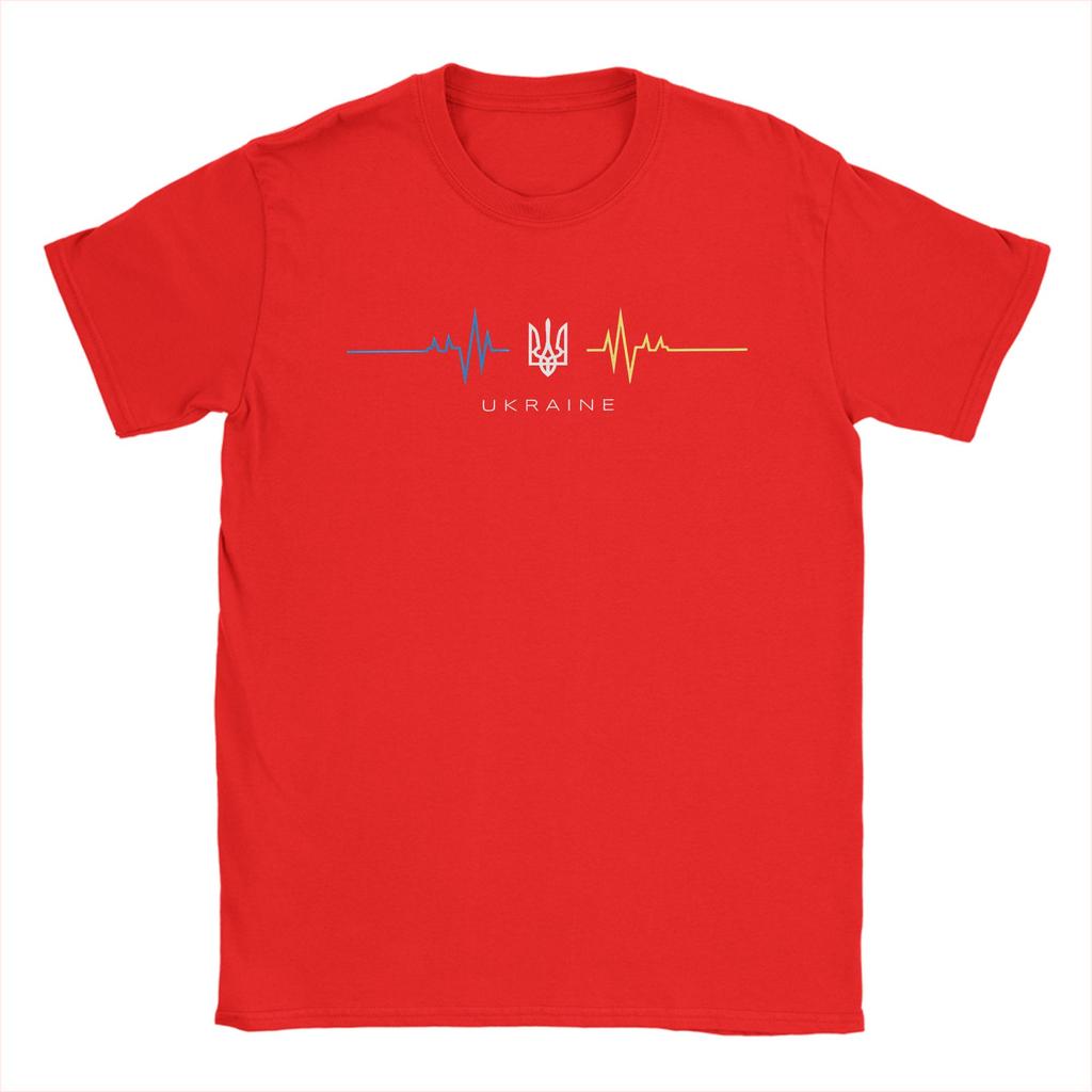 Oekraïense Drietand Symbool Oekraïne Vlag Hartslag T-shirt Strand Katoenen T-shirts Voor Volwassenen Vrije Tijd Casual T-shirt Korte Mouw Top