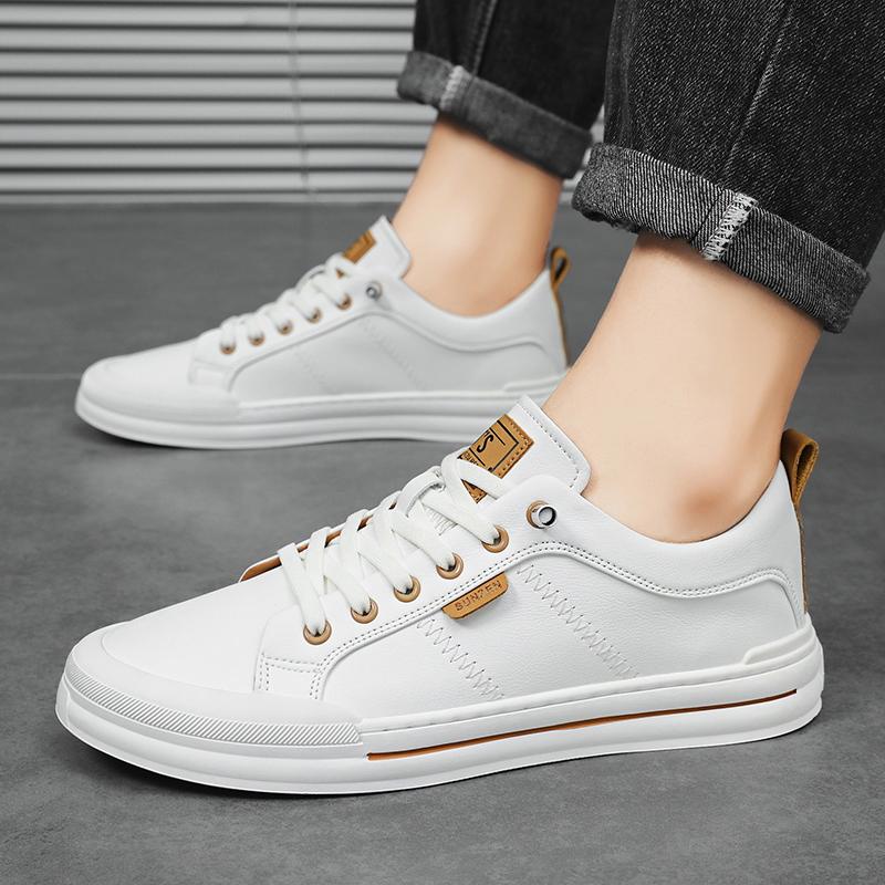 2024 Neue Herren Casual Leder Vulkanisierte Schuhe Bequeme Laufschuhe Handgefertigt Schnür-Sneakers Tennis Masculino Flache Designerschuhe
