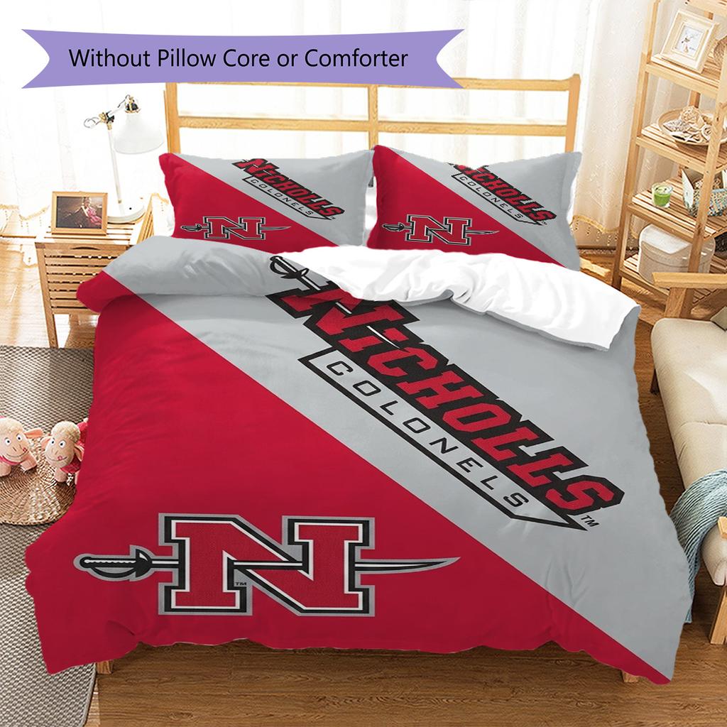 Nicholls State Colonels Pattern Bedding Set Quilt Cover Pillowcase Home Decor Gift (1 * Duvet Cover + 2 * Pillowcase, Without Core)
