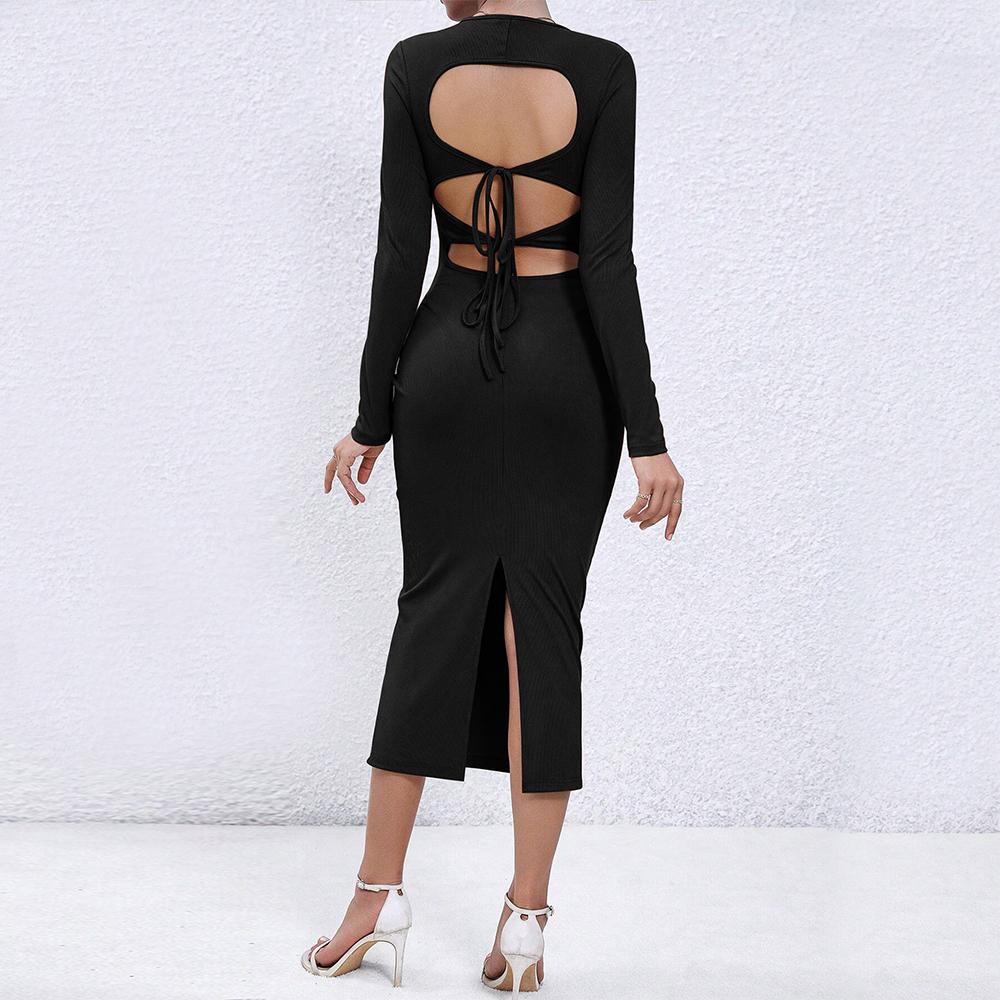 JKASHDK Damenmode Herbst Winter Einfarbiger Druck Langarm O-Ausschnitt Mittlere Taille Freizeitkleider