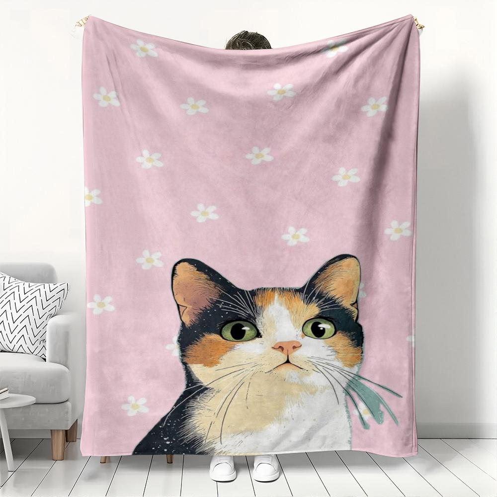 

Softcolored floral cat pattern Flannel printed blanket suitable for all seasons suitable for living room office sofa and travel 75x100cm