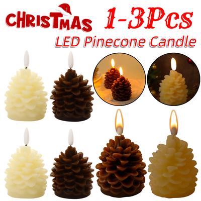 1-3Pcs LED Pinecone Candle Realistic Flameless Pinecone Candles Battery Operated 3D Pinecones Imitation for Christmas Home Decor
