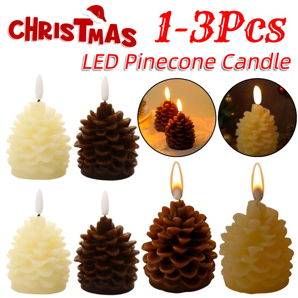 1/2/3Pcs Flameless Pinecone Candles Realistic LED Candles Battery Operated Christmas Pinecones LED Candles for Home Xmas Decor