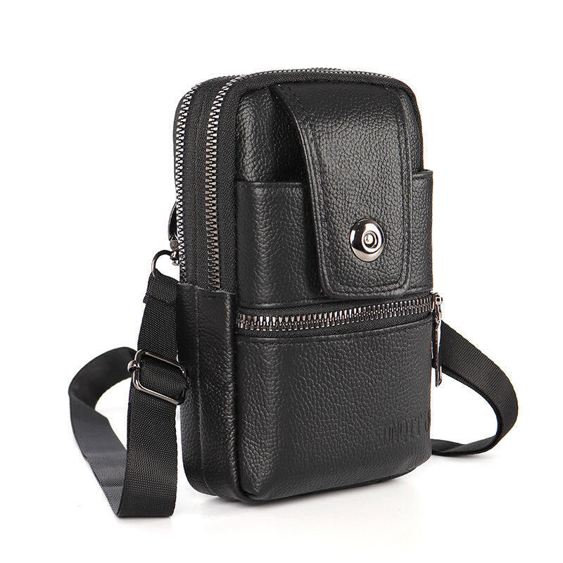 Borsa A Tracolla In Pelle Sintetica Stile Retrò | Piccola Fondina Da Cintura Per Cellulare | Borsetta Unisex Per Smartphone Fino A 7 Pollici | Nero