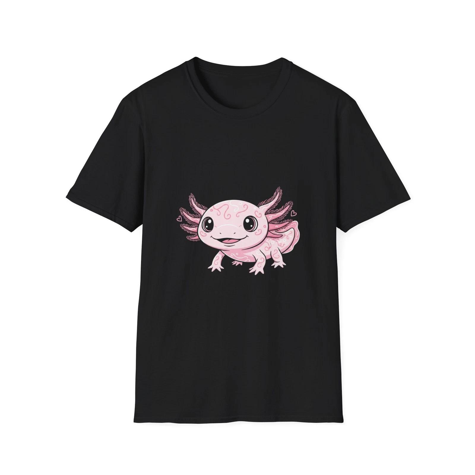Axolotl Cute Kawaii Cartoon Pink Black Tee Aquatic Pet Graphic T-Shirt S