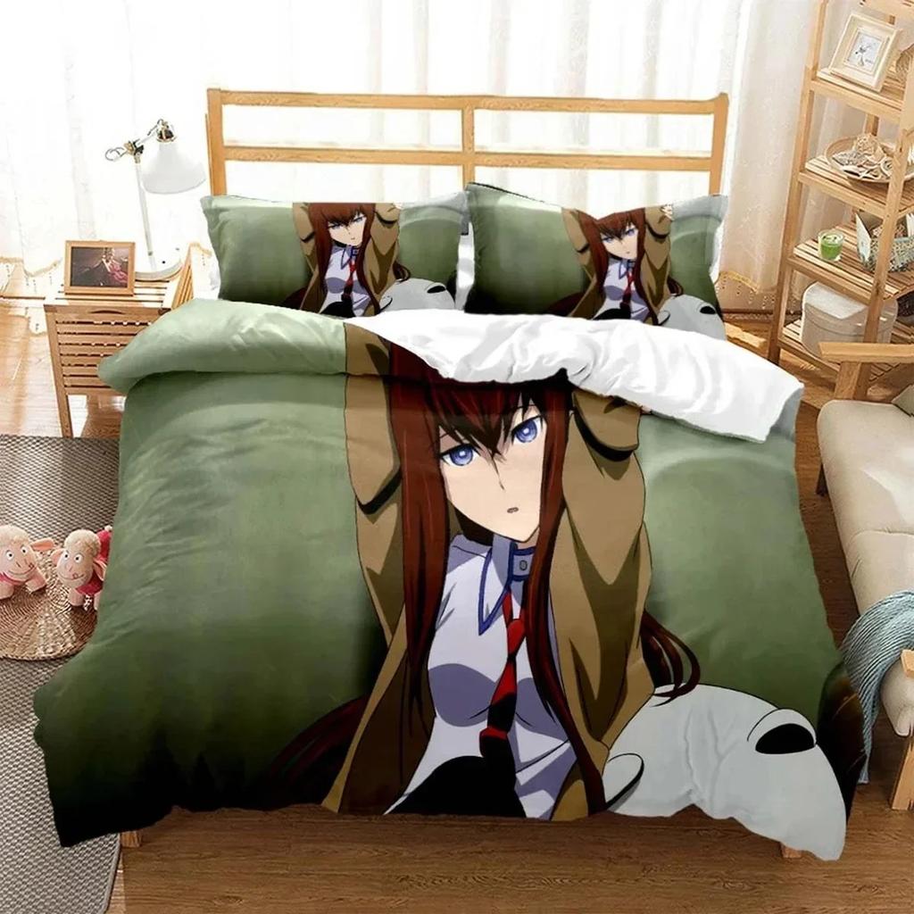 3D-Druck Anime Steins Gate Bettwäsche-Set Doppelbett Twin King Weiche Bettbezug Warme Decke Kissenbezug Junge Männer Junge Frauen Erwachsene Schlafzimmer