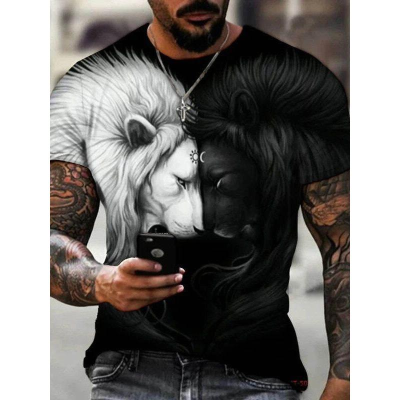 Loose Fit 3D Printed Lion Pattern T-shirt