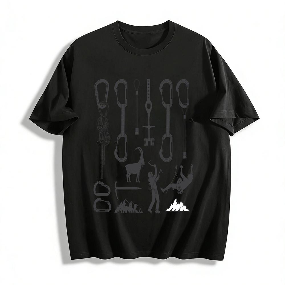 

Climbing Gear Print T-Shirt For Mountaineering Enthusiasts Casual Top Pure cotton T-shirt XXS