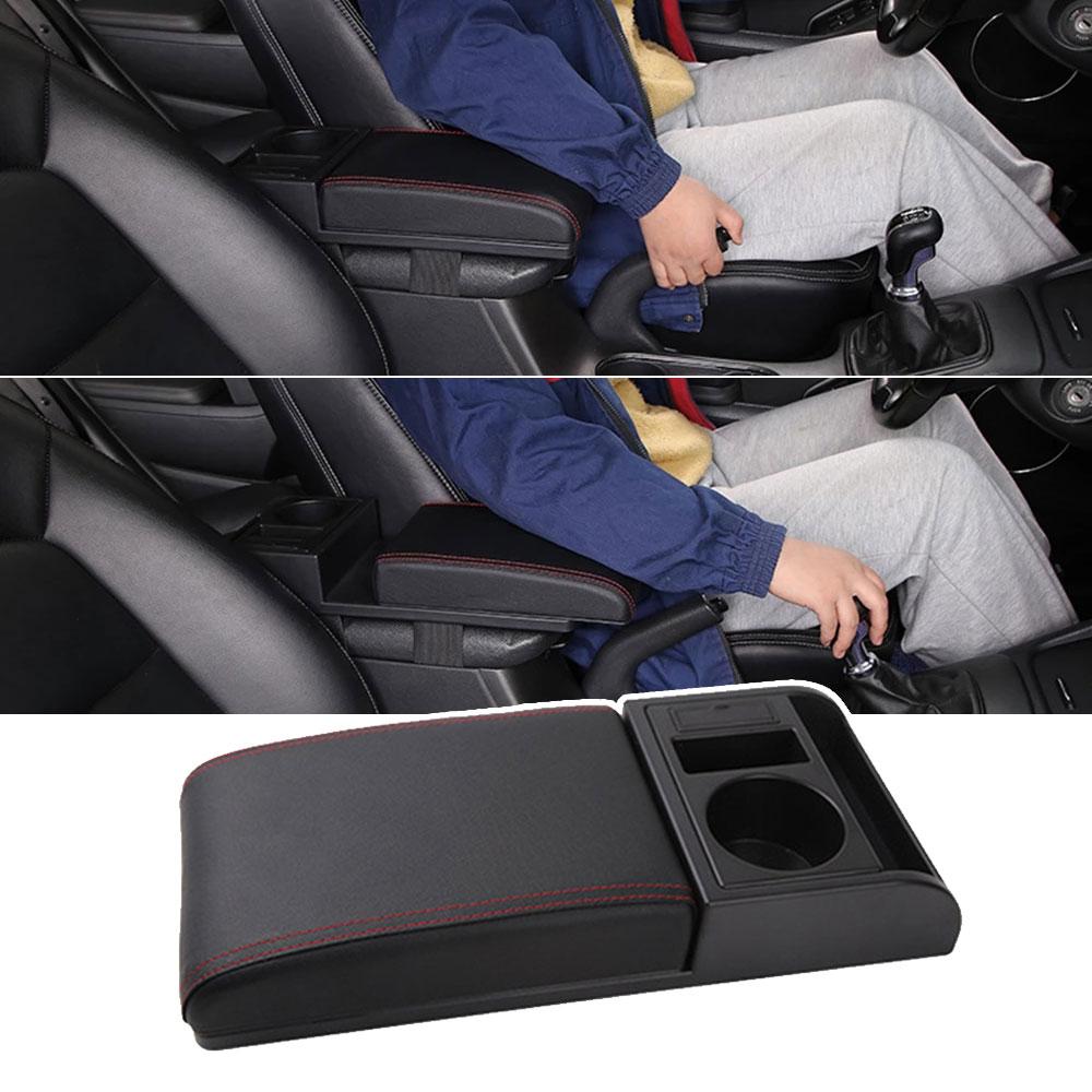 1Pc Universal Car Armrest with Cup Holder Pu Leather Storage Box Soft Elbow Support Cushion Multifunctional Movable Armrest