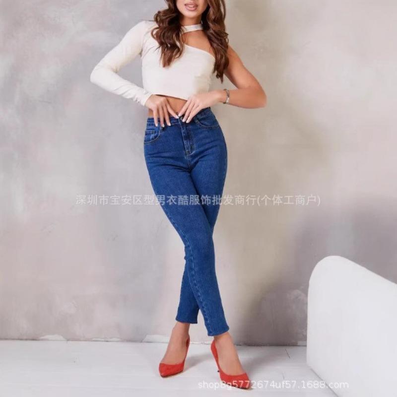 

New jeans high waist washed slim fit and thin versatile tight buttocks pants women 36 синий