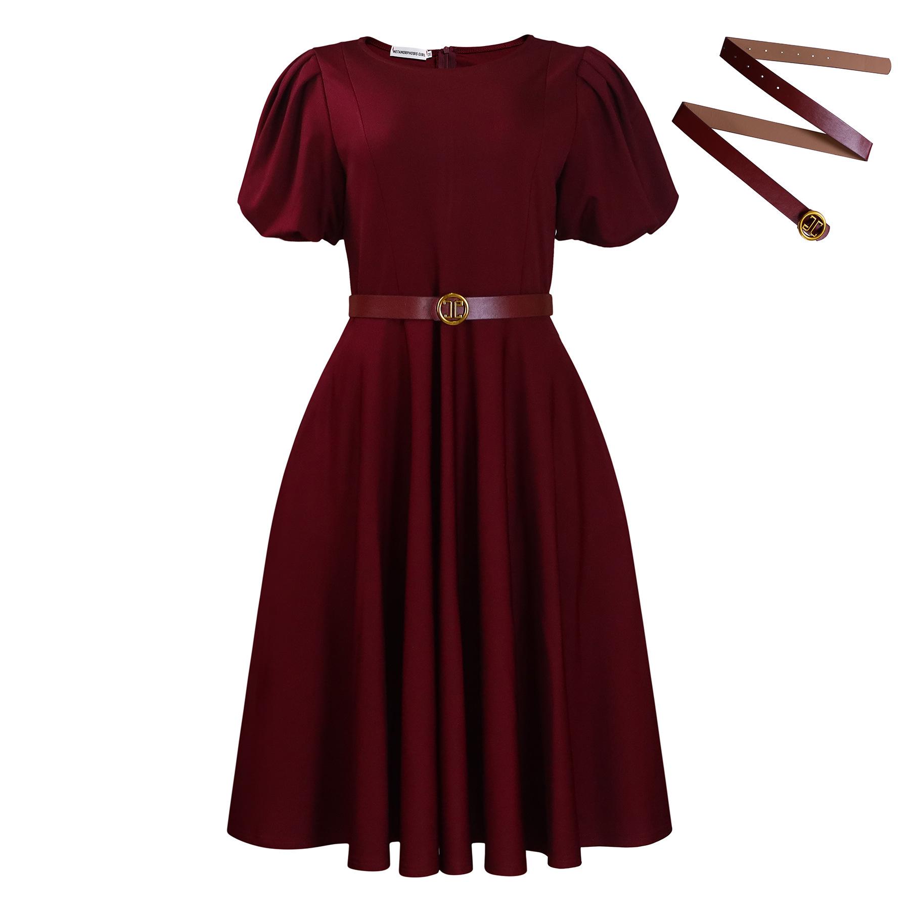 

Women s Elegant European & American Puff Sleeve A-Line Dress with Round Neck Extra Large