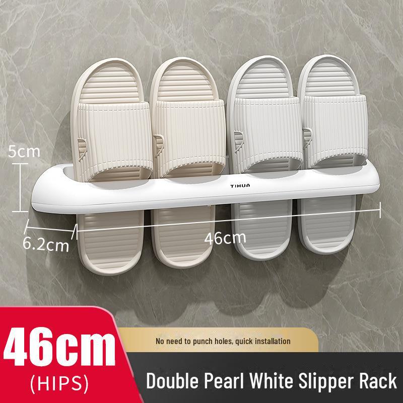 

Настінна полиця для капців у ванній кімнаті в японському стилі з двома рядами - просте пластикове рішення для зберігання взуття